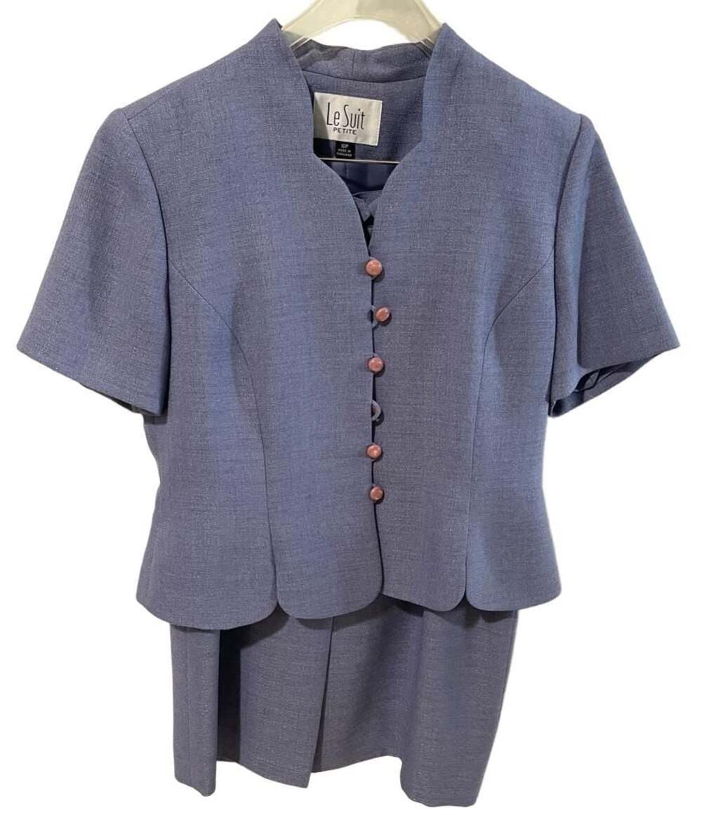 Le Suit Petite Slate Blue Textured Blazer and Skirt Two-Piece Set
